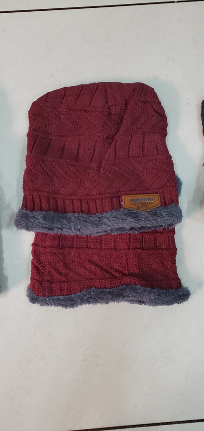 400003 Winter Wool Beanie Cap & Muffler (Multi Colour) (Pack of 2)