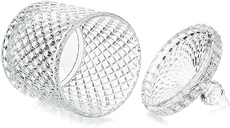 400034 Param Crystal Jar with Lid, Glass Candy Jars for Wedding, Sweets, Buffet, Multipurpose Decorative Serving Candy Fruit Dry Fruits, Snacks, Pickle, Dessert Lotus Shape, Gift, Size-3.5, Pack of 1