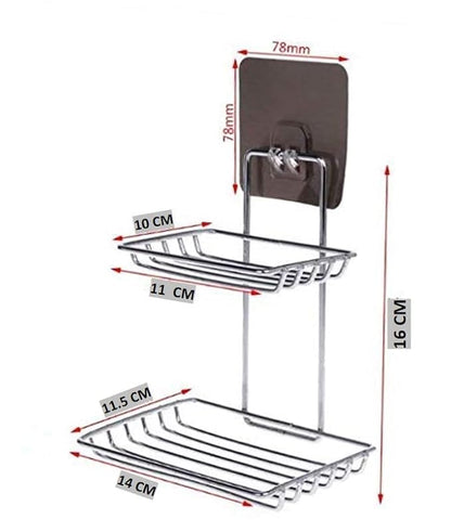 400058 Wall Mounted Double Layer Soap Dish Holder Stainless Steel Wall Hanging Soap Holder