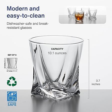 400035 Param Twist Whiskey Glasses, Glass Tumblers with Heavy Base and Unique Design, Lead-Free, Dishwasher Safe, Perfect for Drinking Spirits, for Home, Bars, Restaurants, 150ML, Clear, Pack of 6
