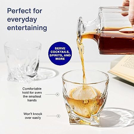 400035 Param Twist Whiskey Glasses, Glass Tumblers with Heavy Base and Unique Design, Lead-Free, Dishwasher Safe, Perfect for Drinking Spirits, for Home, Bars, Restaurants, 150ML, Clear, Pack of 6