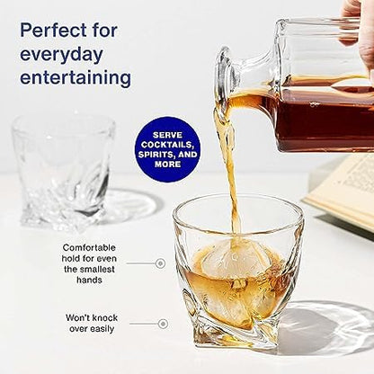 400035 Param Twist Whiskey Glasses, Glass Tumblers with Heavy Base and Unique Design, Lead-Free, Dishwasher Safe, Perfect for Drinking Spirits, for Home, Bars, Restaurants, 150ML, Clear, Pack of 6