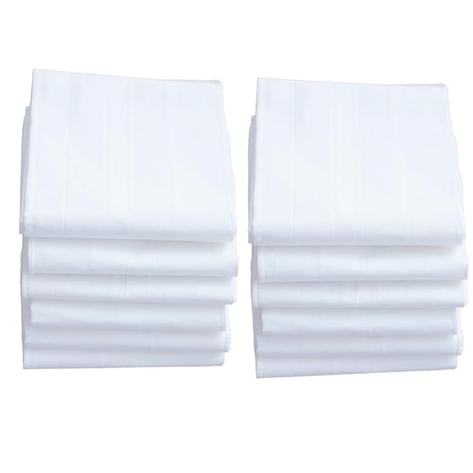 400048 100% Cotton Premium quality White Handkerchief rumal for Men Pack of 12 (24 * 24 inch)