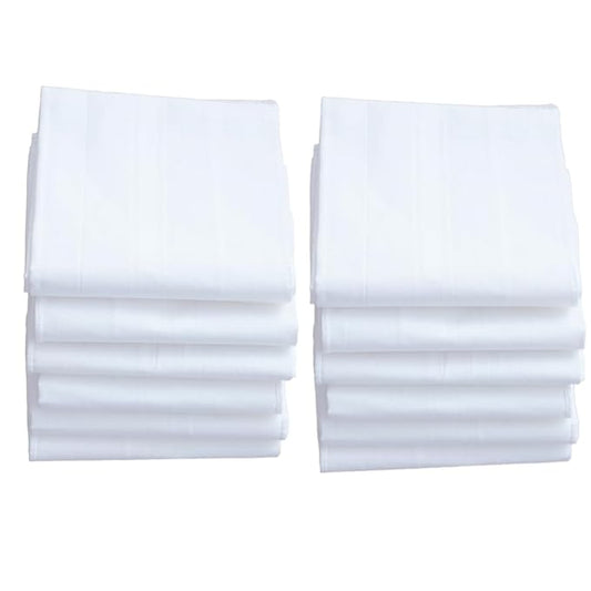 400048 100% Cotton Premium quality White Handkerchief rumal for Men Pack of 12 (24 * 24 inch)