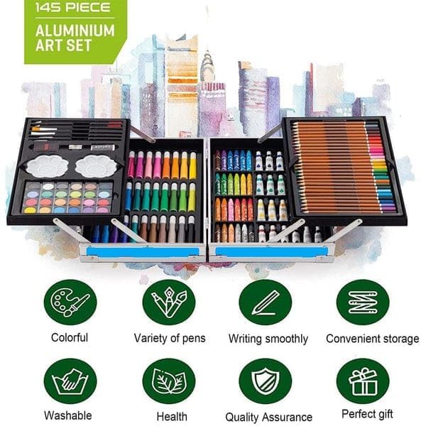 400015 Color Drawing Kit, 145 Piece Art Set, Color Suitcase Kit for Kids