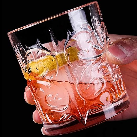 400037 Param Tattoo Double Old Fashioned Crystal Whisky Glass, Royal Crystal Glass, Classical Cup Liquor Glass Beer Glass Water Cup Bar Drinkware for Home, 265ml, Clear, Pack of 6
