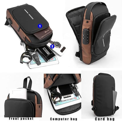 400047 Waterproof Anti-Theft Crossbody Bag for Men & women  with Password Zipper Lock & USB Charging Port – Sling Backpack for Travel & Hiking