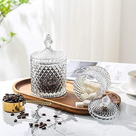 400034 Param Crystal Jar with Lid, Glass Candy Jars for Wedding, Sweets, Buffet, Multipurpose Decorative Serving Candy Fruit Dry Fruits, Snacks, Pickle, Dessert Lotus Shape, Gift, Size-3.5, Pack of 1
