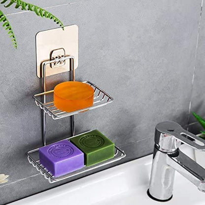 400058 Wall Mounted Double Layer Soap Dish Holder Stainless Steel Wall Hanging Soap Holder