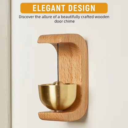 400068 Wooden Door Chime with Brass Bell, Dopamine Door Bell for Home, Self-Adhesive Magnetic Doorbell