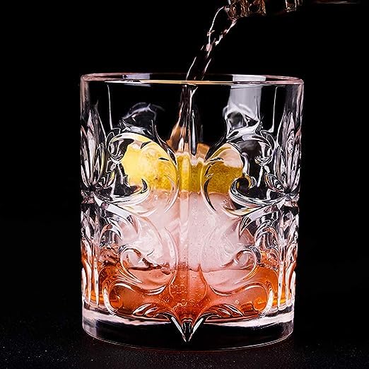 400037 Param Tattoo Double Old Fashioned Crystal Whisky Glass, Royal Crystal Glass, Classical Cup Liquor Glass Beer Glass Water Cup Bar Drinkware for Home, 265ml, Clear, Pack of 6