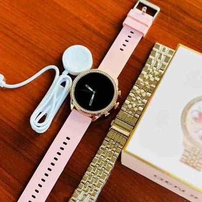 400010 Gen 9 Diamond Strap HD Display 2 Straps Bluetooth Calling Smartwatch for Mens and Womens (Rose Gold Strap)