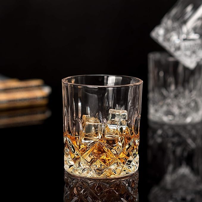 400038 Param Scotch Whiskey Glass, Crystal Rocks Glass for Irish Whisky Liquor Cocktail Brandy Snifter Hennessy, Lowball Tumblers, Clear, Pack of 6