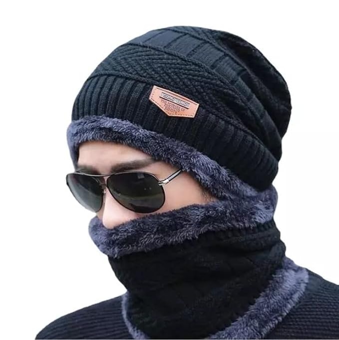 400003 Winter Wool Beanie Cap & Muffler (Multi Colour) (Pack of 2)