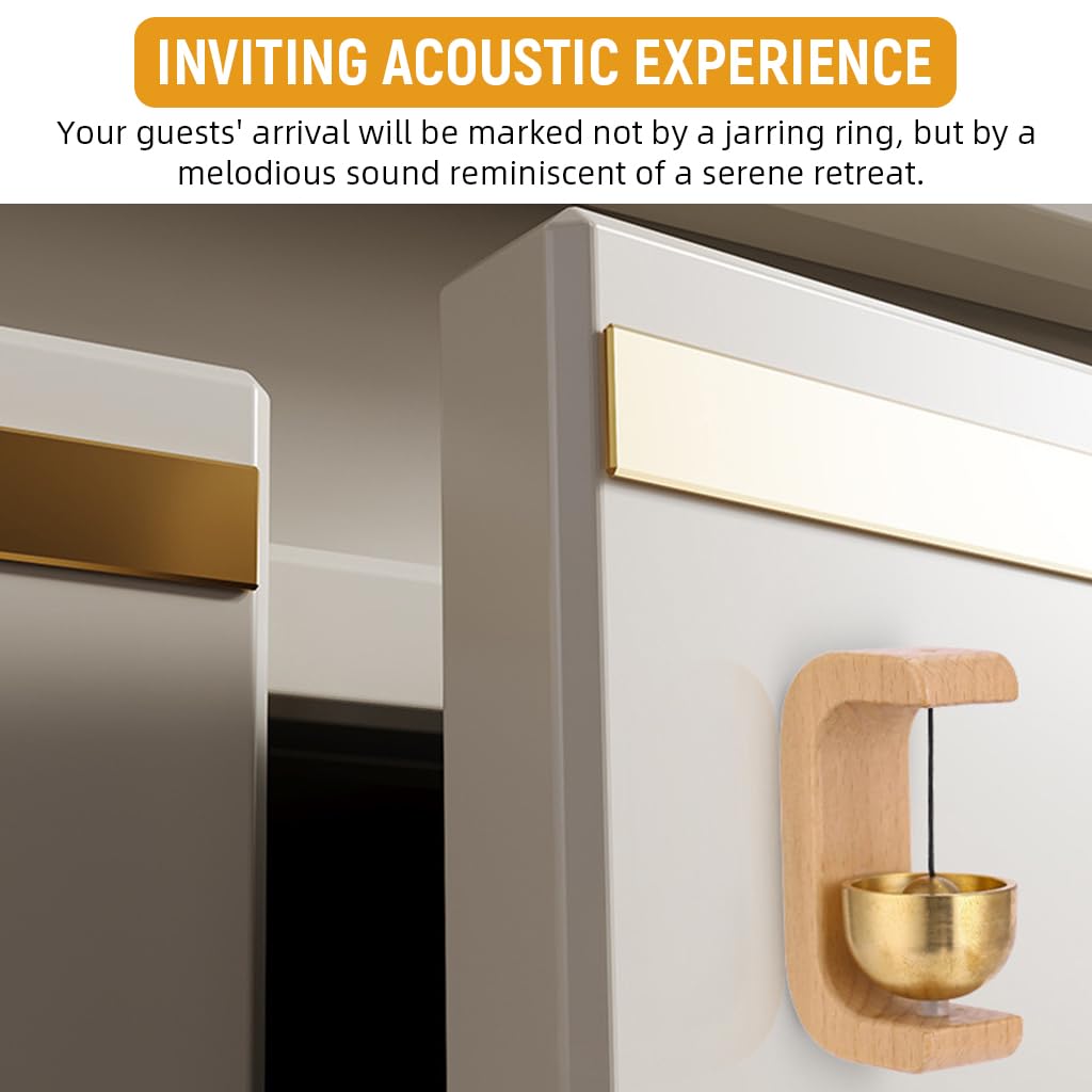 400068 Wooden Door Chime with Brass Bell, Dopamine Door Bell for Home, Self-Adhesive Magnetic Doorbell