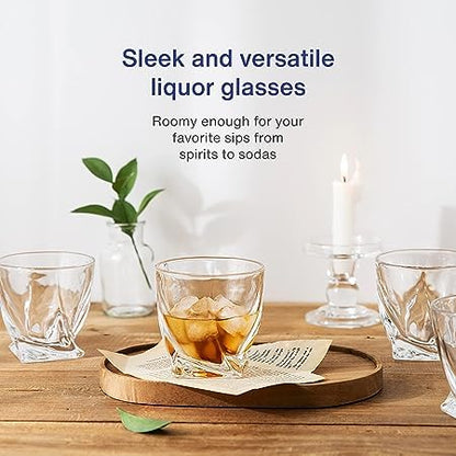 400035 Param Twist Whiskey Glasses, Glass Tumblers with Heavy Base and Unique Design, Lead-Free, Dishwasher Safe, Perfect for Drinking Spirits, for Home, Bars, Restaurants, 150ML, Clear, Pack of 6