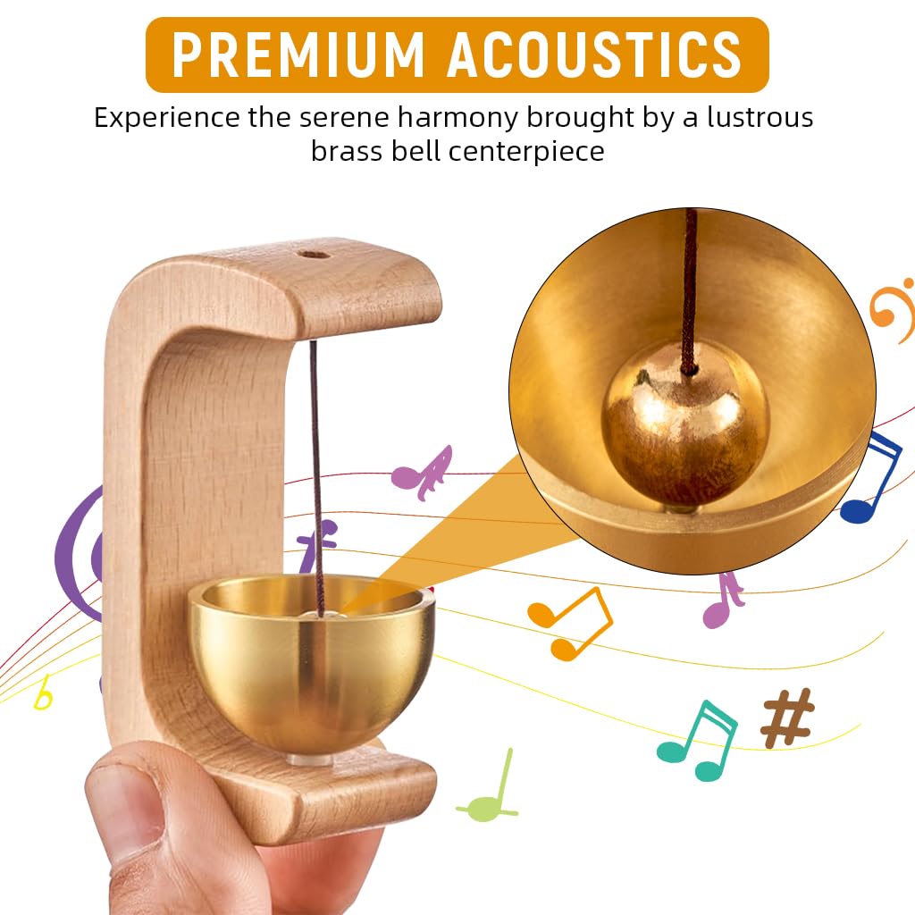 400068 Wooden Door Chime with Brass Bell, Dopamine Door Bell for Home, Self-Adhesive Magnetic Doorbell