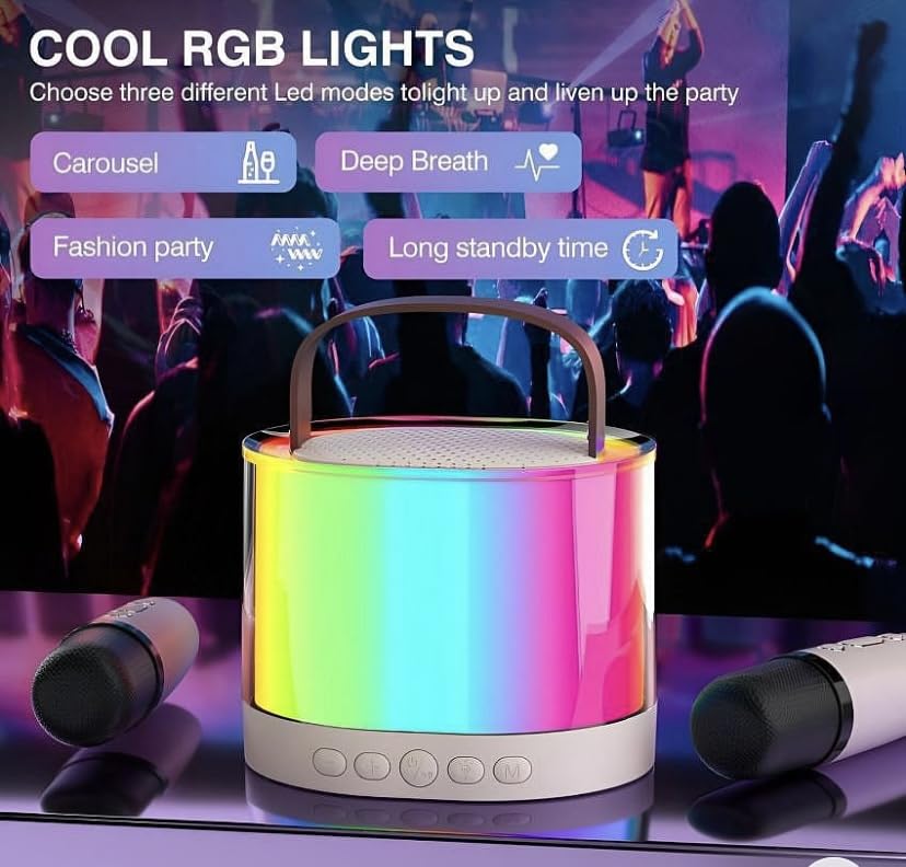 400066  Mini Karaoke Machine for Kids Adults, Portable Bluetooth Speaker with 2 Wireless Microphones