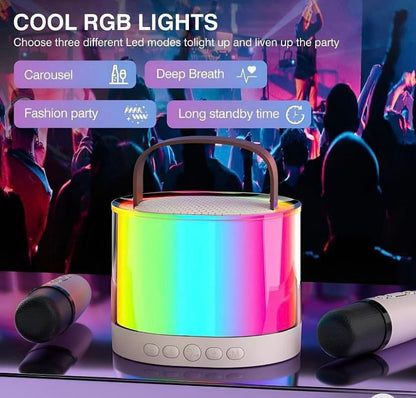 400066  Mini Karaoke Machine for Kids Adults, Portable Bluetooth Speaker with 2 Wireless Microphones
