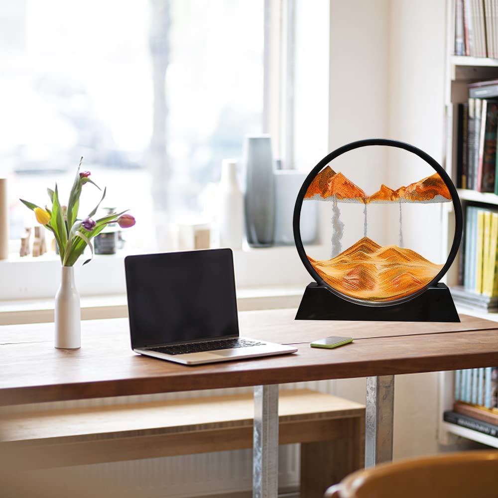 400031 Moving Sand Art Picture Glass Liquid Painting 3D Natural Landscape showpieces for Home Decor Antique Gifts for Kids Office Desktop Decoration Desk Table Decorative Items