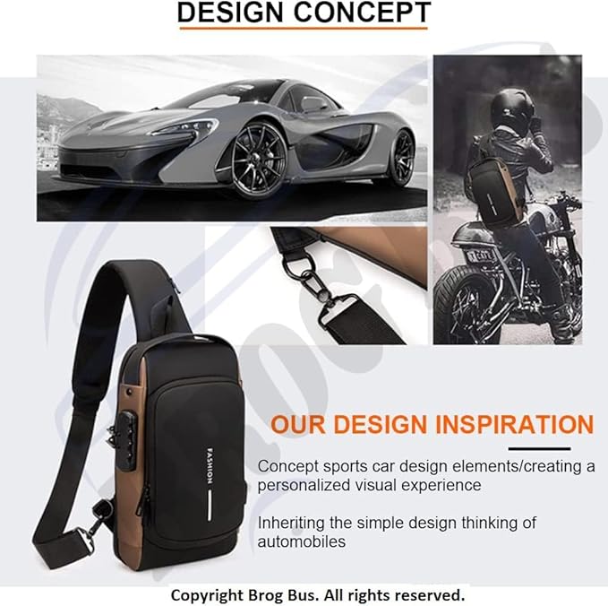 400047 Waterproof Anti-Theft Crossbody Bag for Men & women  with Password Zipper Lock & USB Charging Port – Sling Backpack for Travel & Hiking
