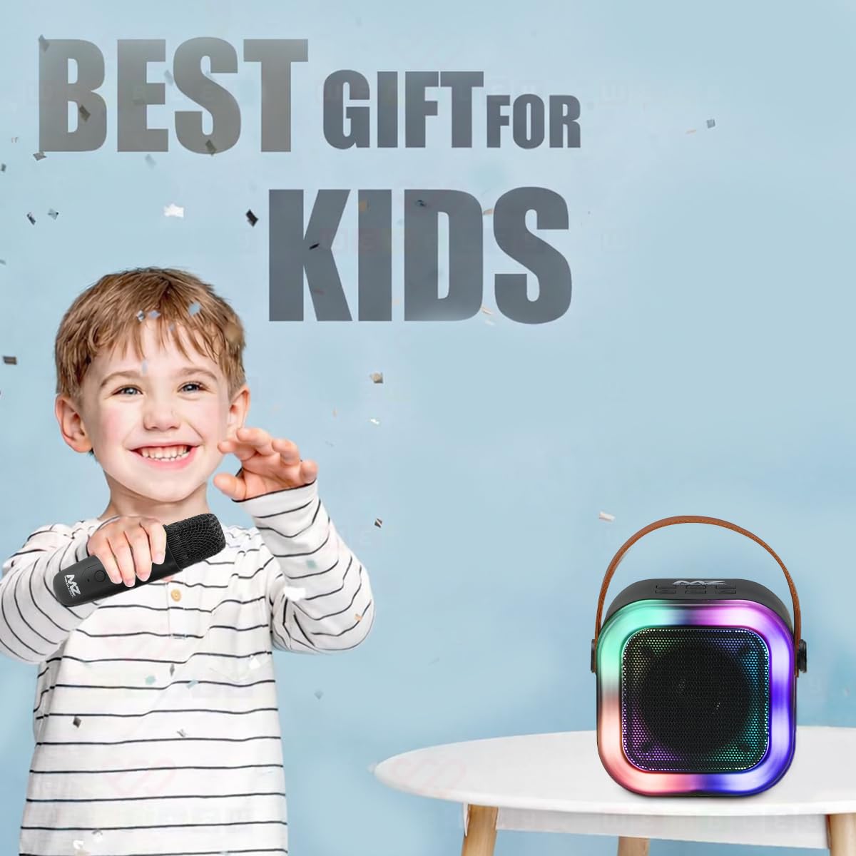 MZ S664 Wireless Karaoke Speaker with Wireless Microphone | 5W Bluetooth Speaker | RGB LED Lights | HD Stereo Sound | TWS | USB, TF Card | Portable Party Speaker for Kids & Adults