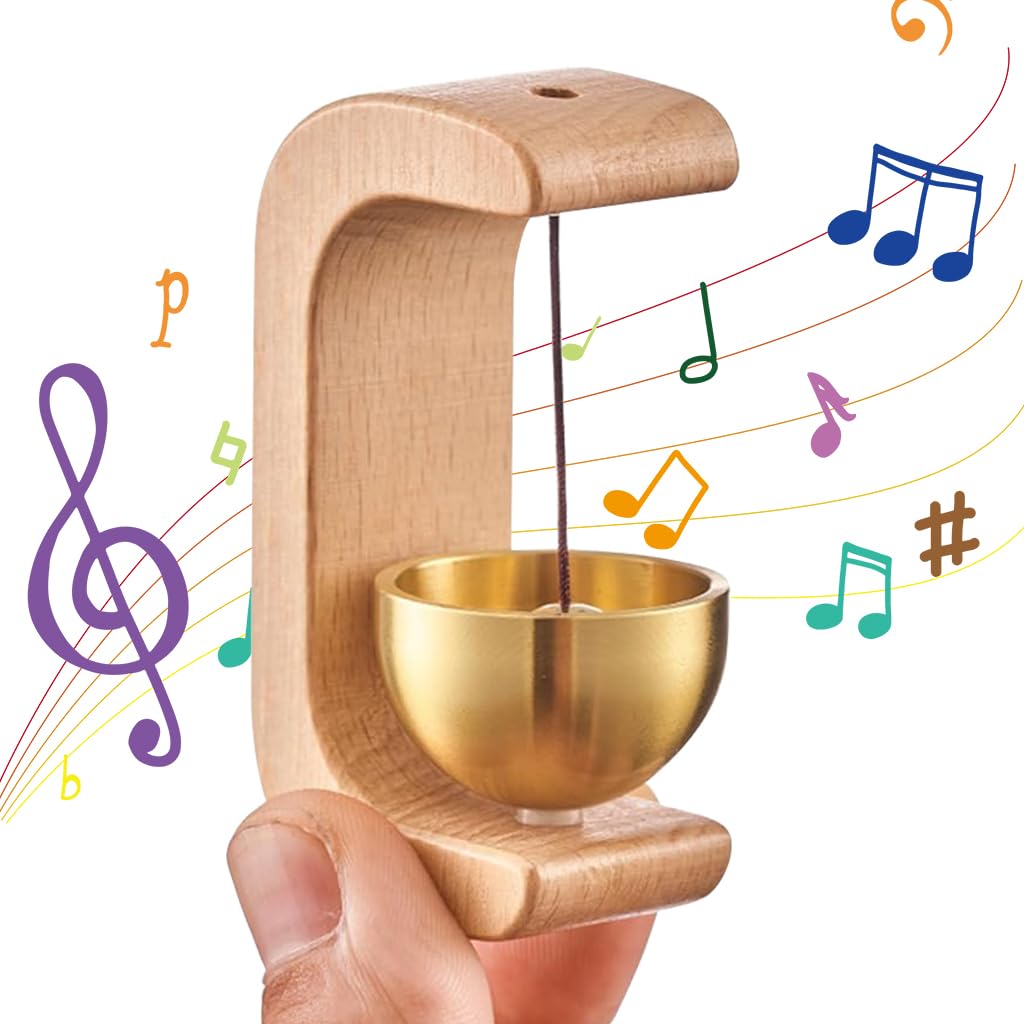 400068 Wooden Door Chime with Brass Bell, Dopamine Door Bell for Home, Self-Adhesive Magnetic Doorbell