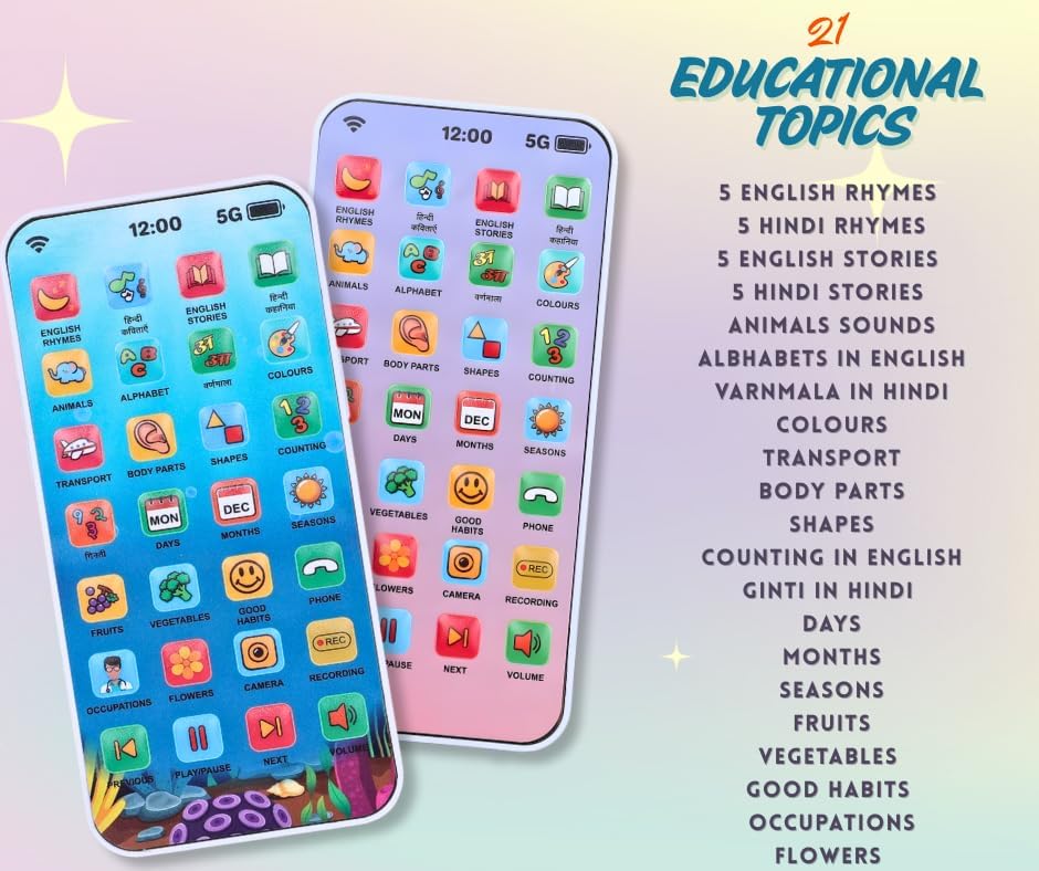 400073 Educational Phone Toy for 2-12 Years Kids Rechargeable Type C 24 Modes Talking Baby Smart Phone Mobile