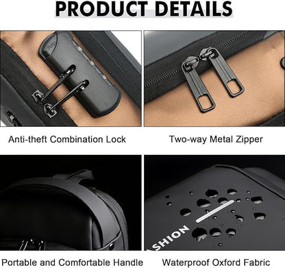 400047 Waterproof Anti-Theft Crossbody Bag for Men & women  with Password Zipper Lock & USB Charging Port – Sling Backpack for Travel & Hiking