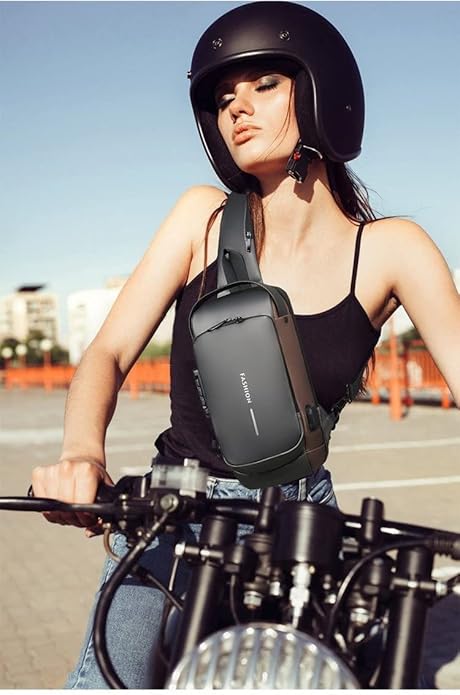 400047 Waterproof Anti-Theft Crossbody Bag for Men & women  with Password Zipper Lock & USB Charging Port – Sling Backpack for Travel & Hiking