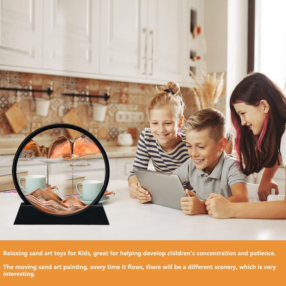 400031 Moving Sand Art Picture Glass Liquid Painting 3D Natural Landscape showpieces for Home Decor Antique Gifts for Kids Office Desktop Decoration Desk Table Decorative Items