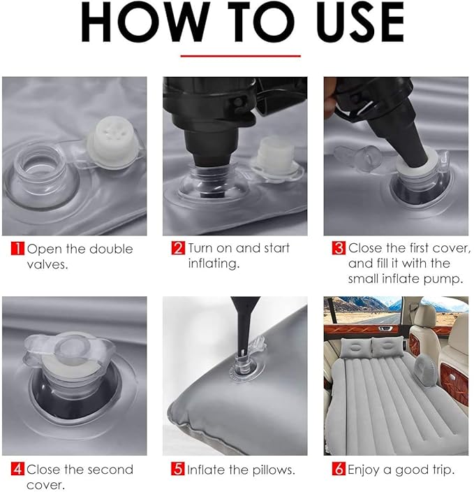 400020 Premium Car Inflatable Bed with Pump & 2 Air Pillow|Quick Inflatable Back Seat Bed (Multi Colour)