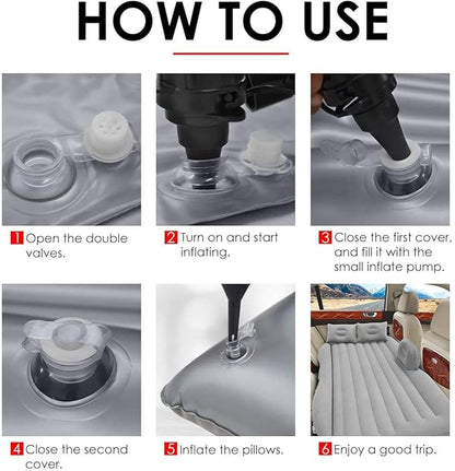 400020 Premium Car Inflatable Bed with Pump & 2 Air Pillow|Quick Inflatable Back Seat Bed (Multi Colour)