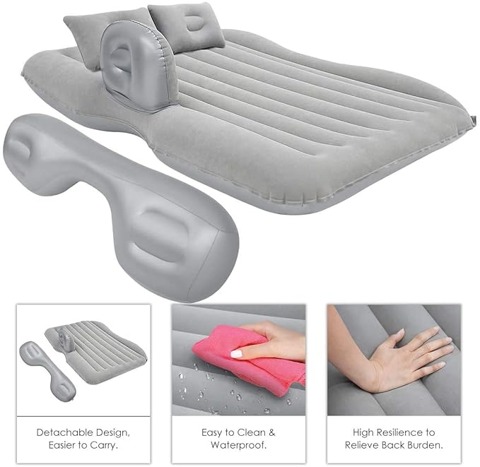 400020 Premium Car Inflatable Bed with Pump & 2 Air Pillow|Quick Inflatable Back Seat Bed (Multi Colour)