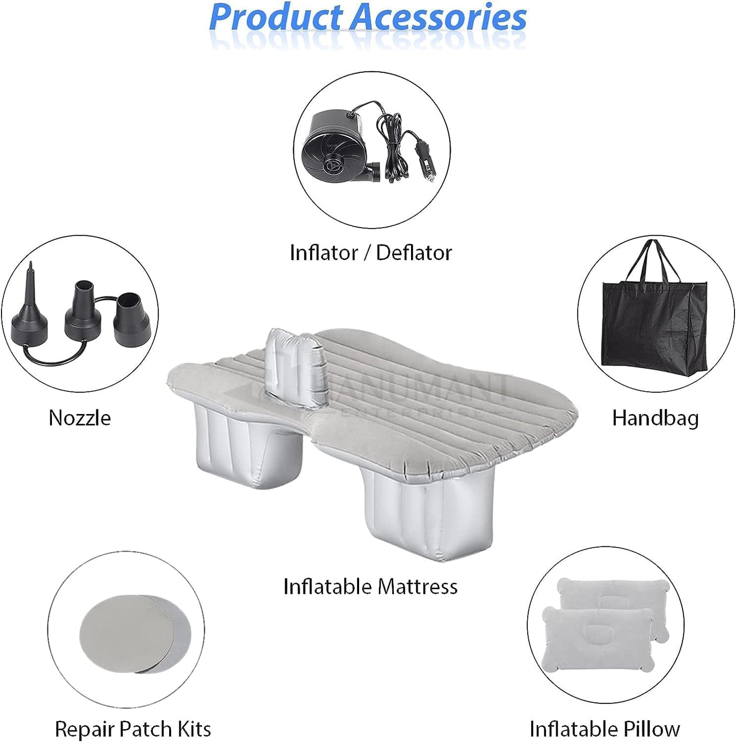 400020 Premium Car Inflatable Bed with Pump & 2 Air Pillow|Quick Inflatable Back Seat Bed (Multi Colour)