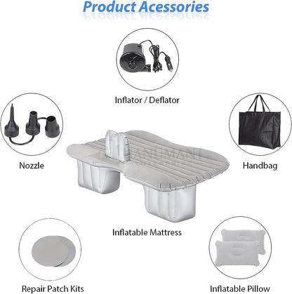 400020 Premium Car Inflatable Bed with Pump & 2 Air Pillow|Quick Inflatable Back Seat Bed (Multi Colour)