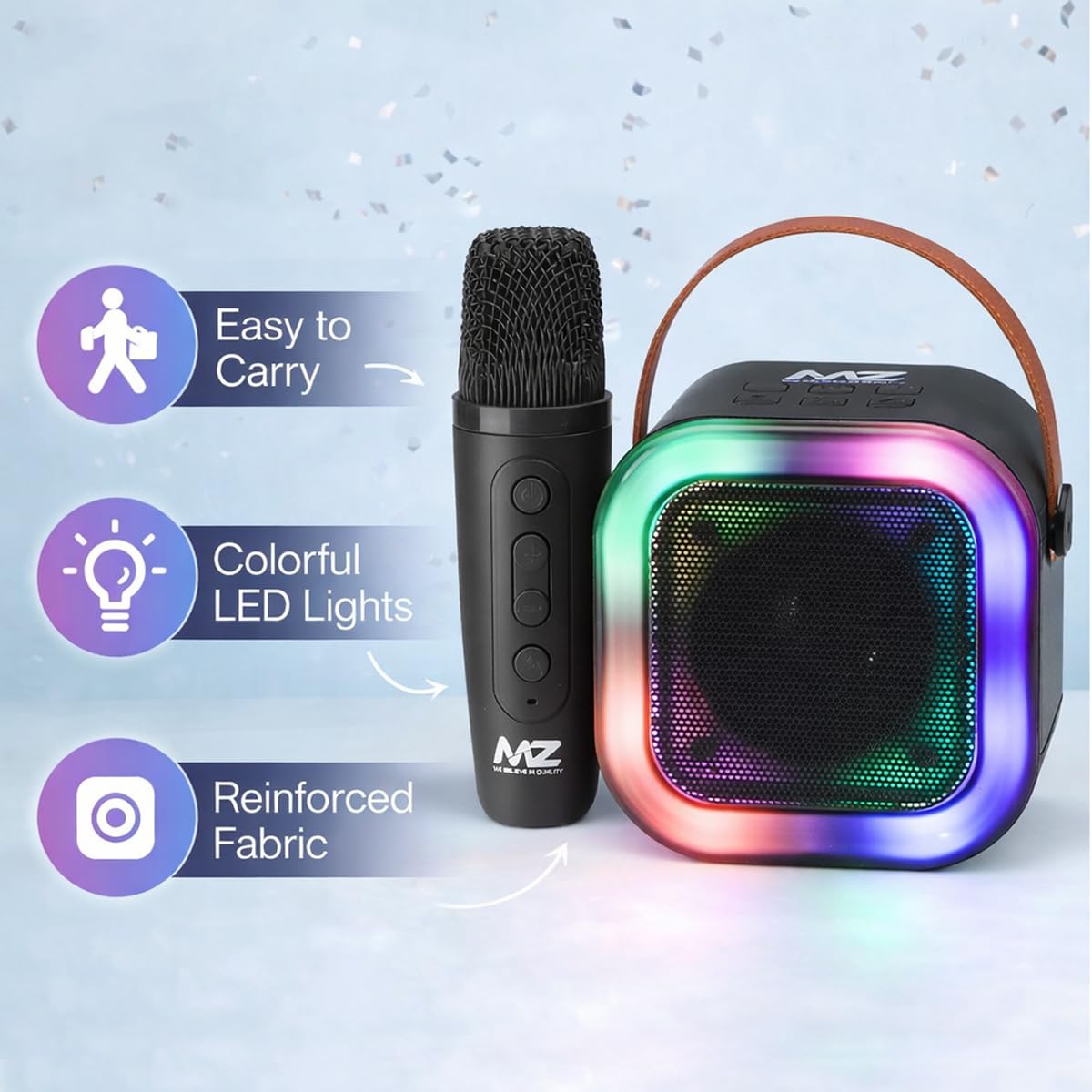 MZ S664 Wireless Karaoke Speaker with Wireless Microphone | 5W Bluetooth Speaker | RGB LED Lights | HD Stereo Sound | TWS | USB, TF Card | Portable Party Speaker for Kids & Adults