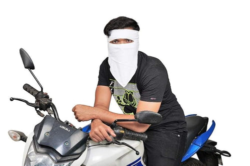 400008 Bike Riding Cotton Face Mask for Men And Women | Washable And Adjustable Cotton Face Mask (White) | Pack of 4