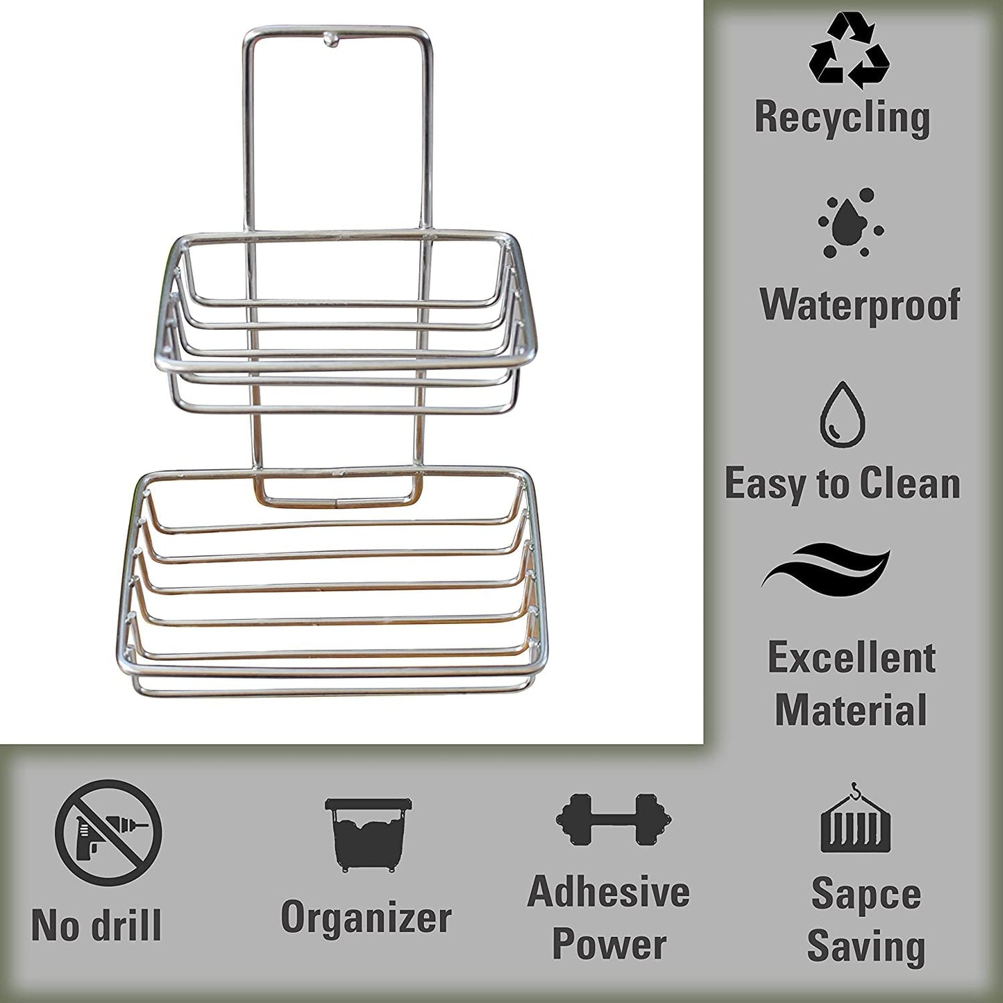 400058 Wall Mounted Double Layer Soap Dish Holder Stainless Steel Wall Hanging Soap Holder