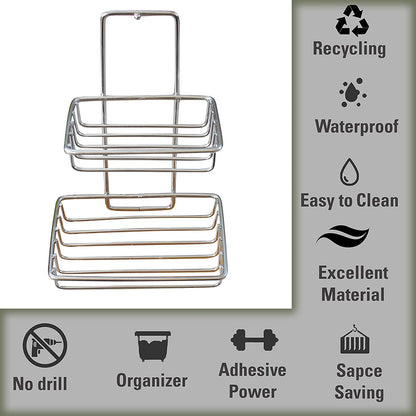 400058 Wall Mounted Double Layer Soap Dish Holder Stainless Steel Wall Hanging Soap Holder