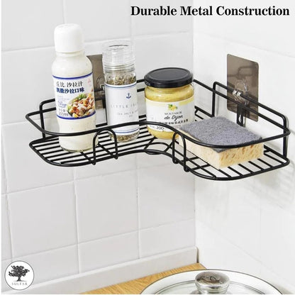 400060 Modern Metal Corner Shelf, No-Drill Adhesive Installation