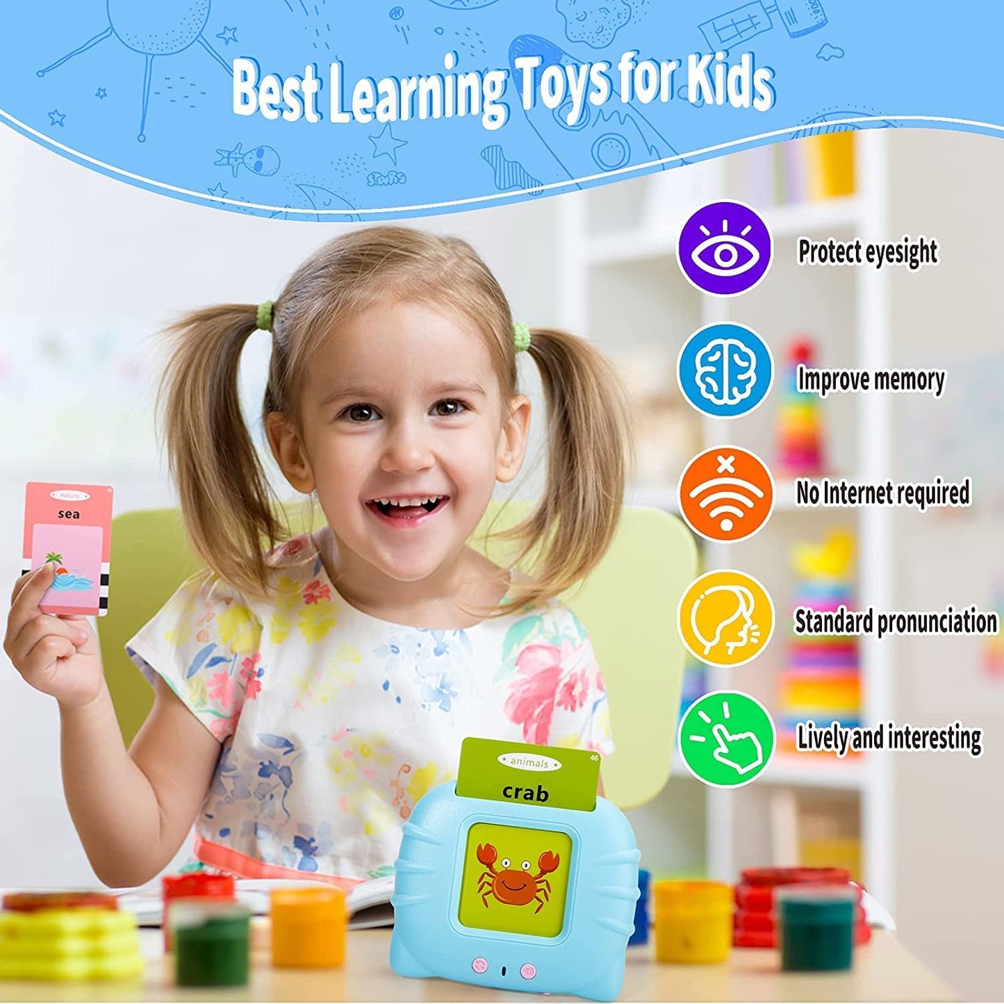 400012 ToyMagic Toddler Toys 224 Words Talking Flash Cards | Educational Learning Talking Toy for 1 2 3 4 5 Year Old Boys and Girls