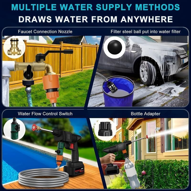 400014 Pressure Washer Gun 48V 12000mah High Pressure Water Gun for Car Wash Bike Washing Cleaning| Adjustable Nozzle and 5M Hose Pipe (Double Battry)