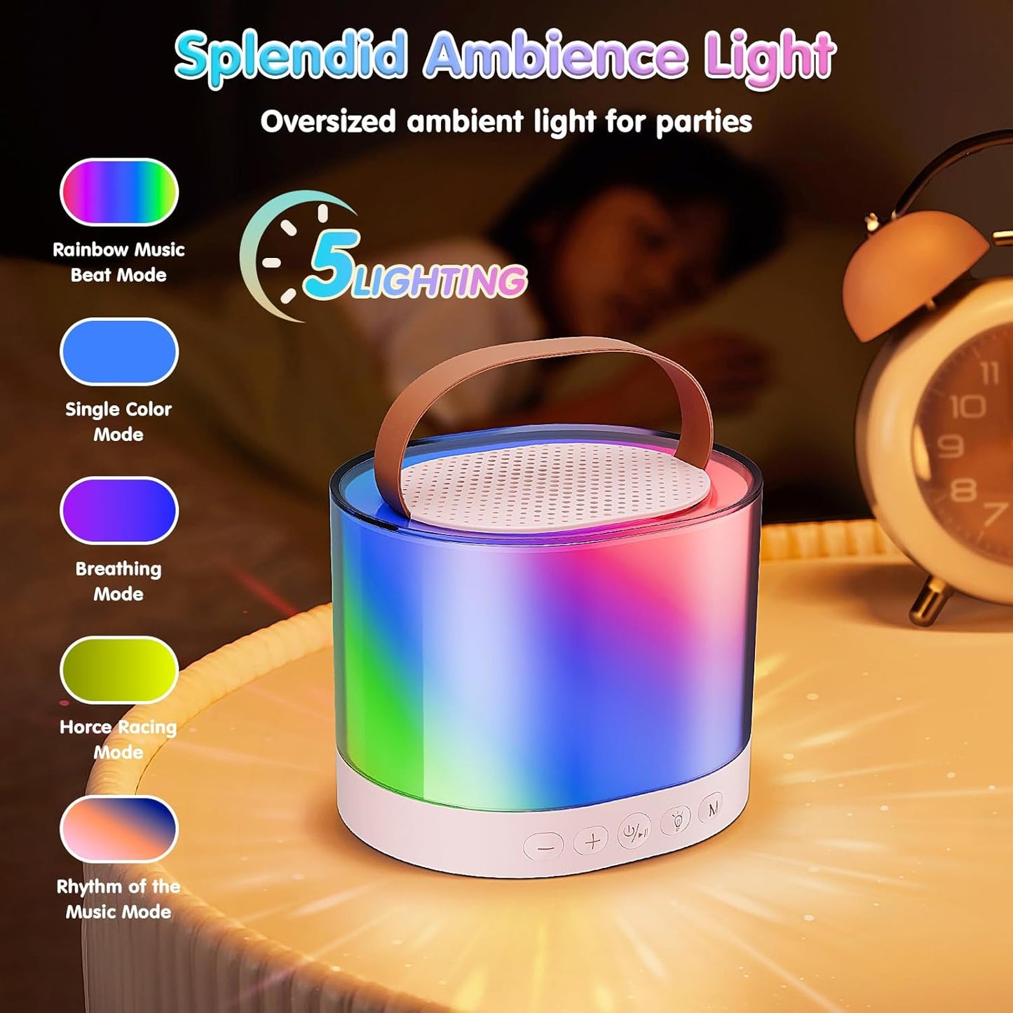 400066  Mini Karaoke Machine for Kids Adults, Portable Bluetooth Speaker with 2 Wireless Microphones