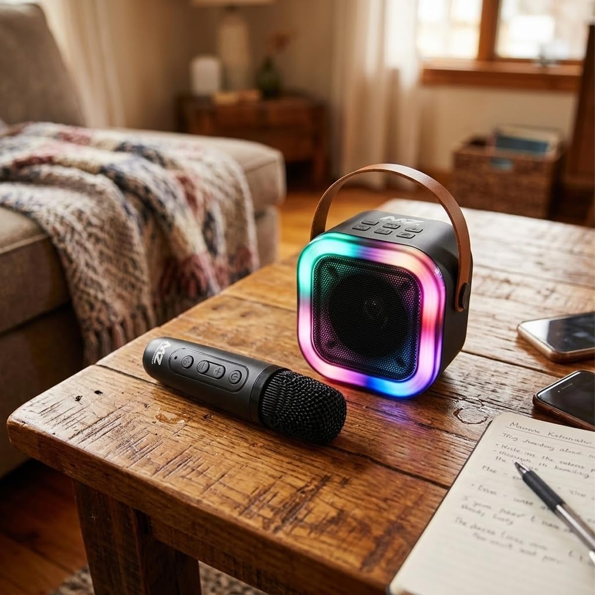 MZ S664 Wireless Karaoke Speaker with Wireless Microphone | 5W Bluetooth Speaker | RGB LED Lights | HD Stereo Sound | TWS | USB, TF Card | Portable Party Speaker for Kids & Adults