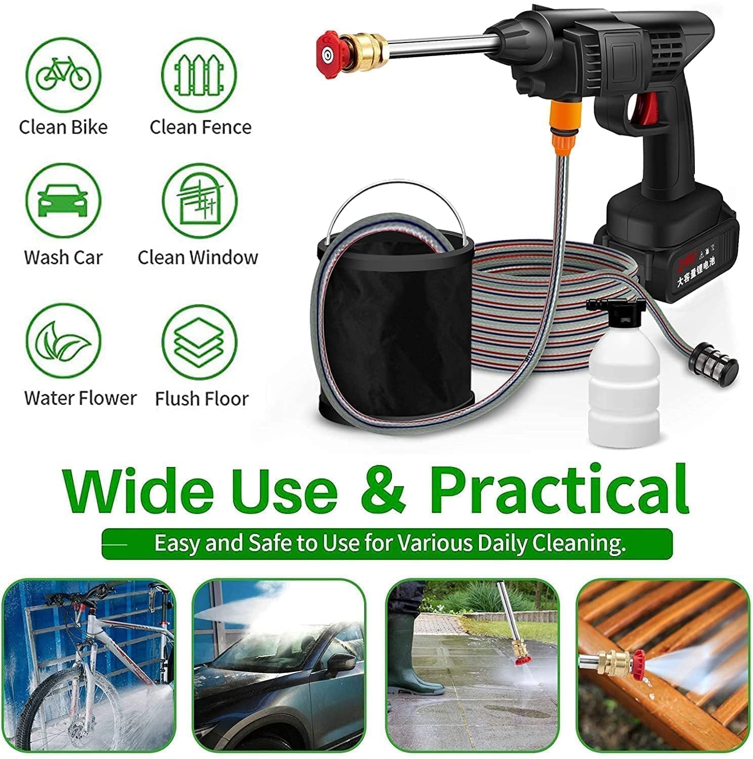 400014 Pressure Washer Gun 48V 12000mah High Pressure Water Gun for Car Wash Bike Washing Cleaning| Adjustable Nozzle and 5M Hose Pipe (Double Battry)