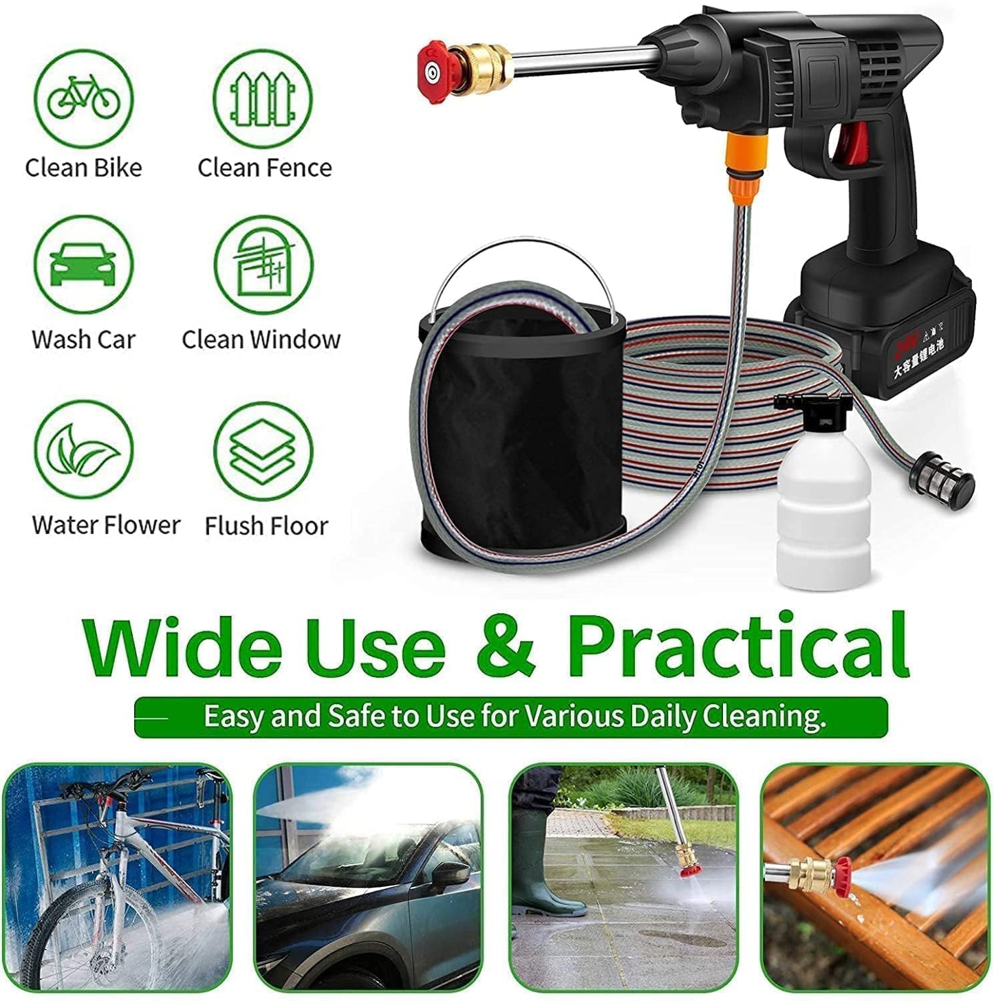400014 Pressure Washer Gun 48V 12000mah High Pressure Water Gun for Car Wash Bike Washing Cleaning| Adjustable Nozzle and 5M Hose Pipe (Double Battry)