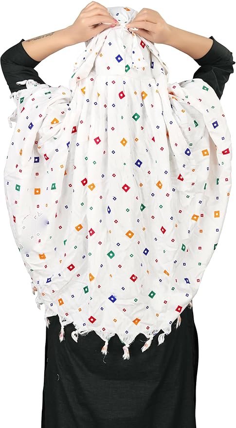 400049 Cotton Breathable Sun Protection Scarf Dupatta Usable for vehicle Driver | White Printed MIX Design