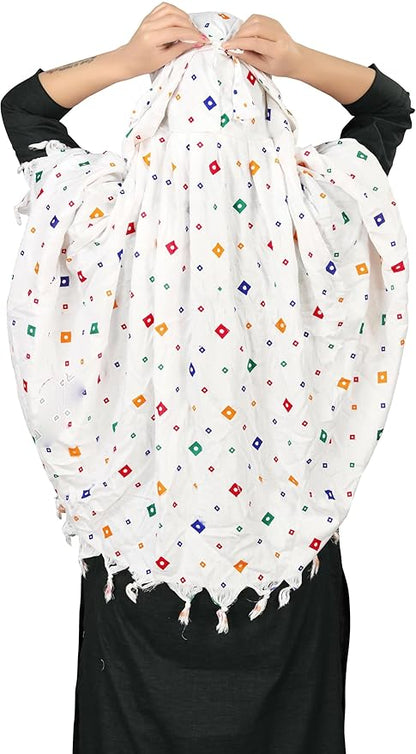 400049 Cotton Breathable Sun Protection Scarf Dupatta Usable for vehicle Driver | White Printed MIX Design