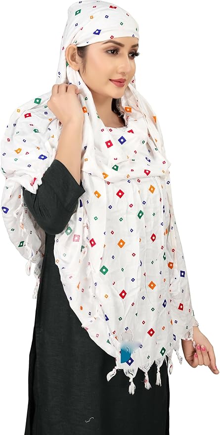 400049 Cotton Breathable Sun Protection Scarf Dupatta Usable for vehicle Driver | White Printed MIX Design